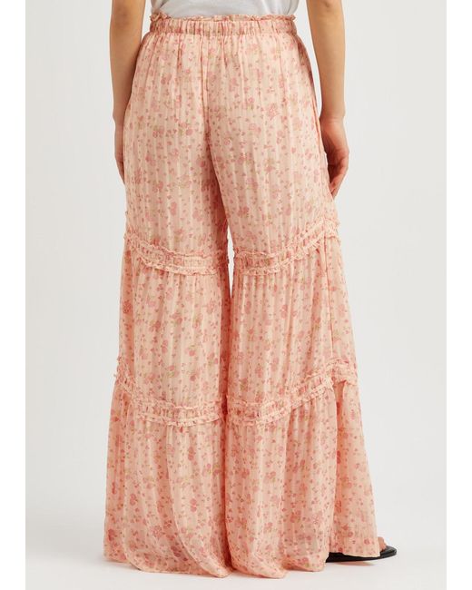 Free People Pink Emmaline Printed Chiffon Trousers