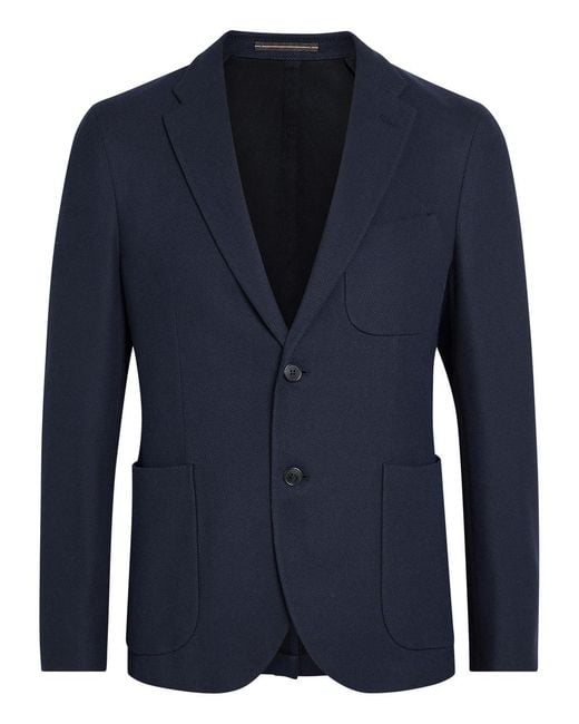 Slowear Blue Textured Cotton Blazer for men