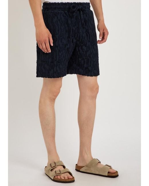 Raith Blue Fausto Flocked-Pattern Terry Shorts for men