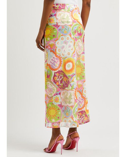 Never Fully Dressed Multicolor Printed Chiffon Midi Skirt