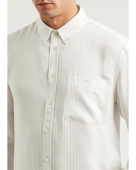 Saint Laurent White Striped Silk Crepe De Chine Shirt for men