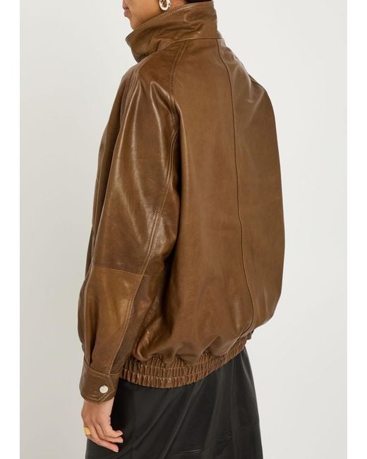 Nour Hammour Brown Ariste Leather Bomber Jacket