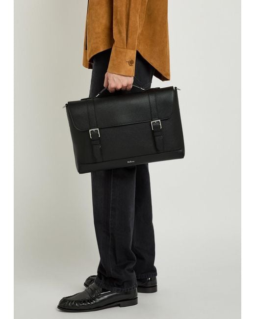 Mulberry Black Chiltern Grained Leather Brief Case for men