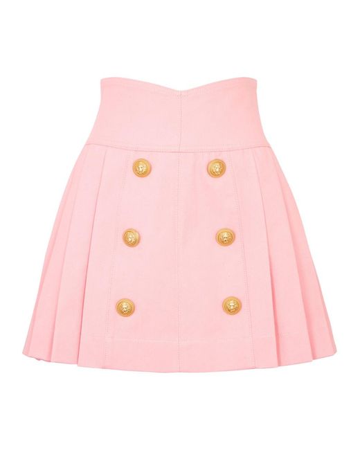 Balmain Pink Pleated Denim Mini Skirt