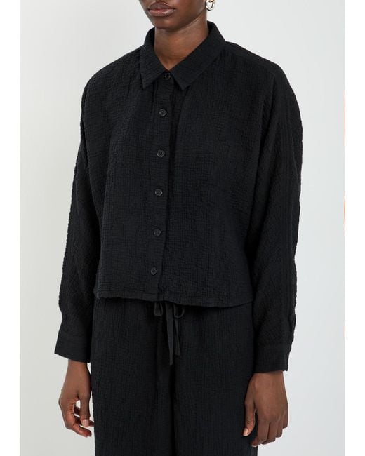 Eileen Fisher Black Seersucker Jacket