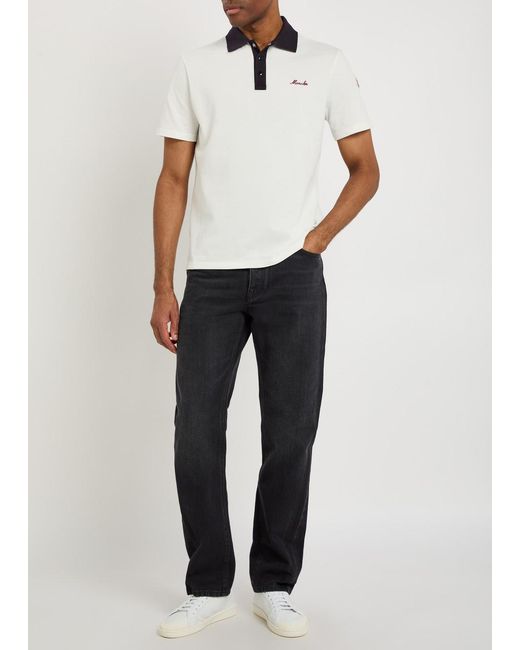 Moncler White Logo-Embroidered Piqué Cotton Polo Shirt for men