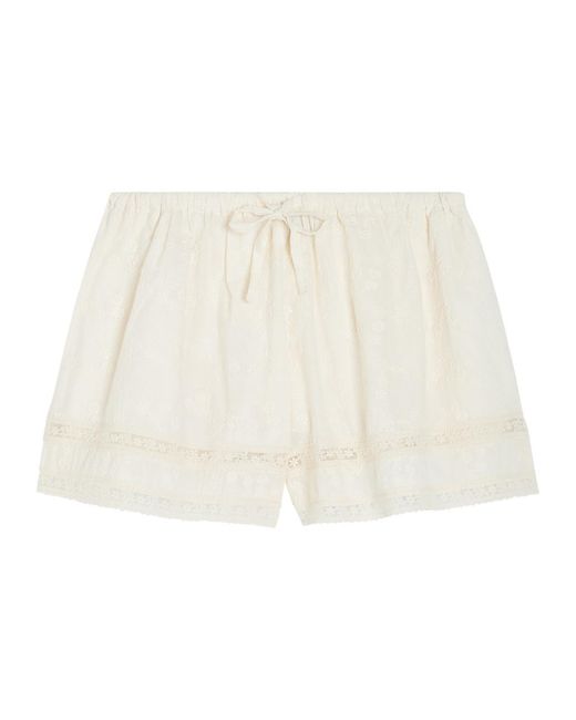 SOLAQUA Natural Beau Embroidered Cotton Shorts