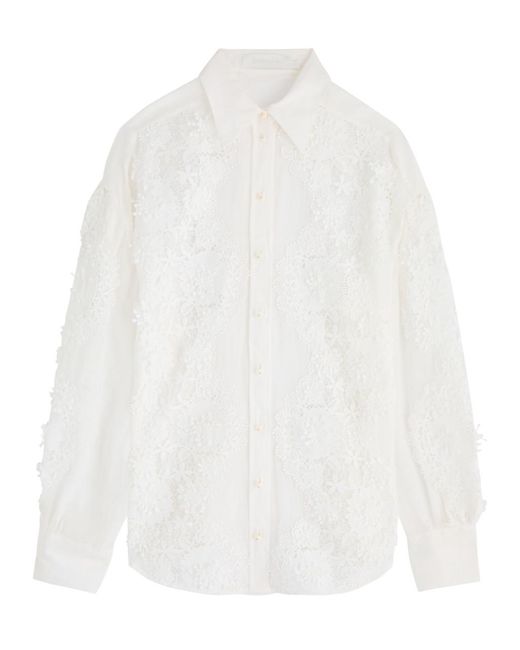 Zimmermann White Halliday Lace-Panelled Ramie Shirt