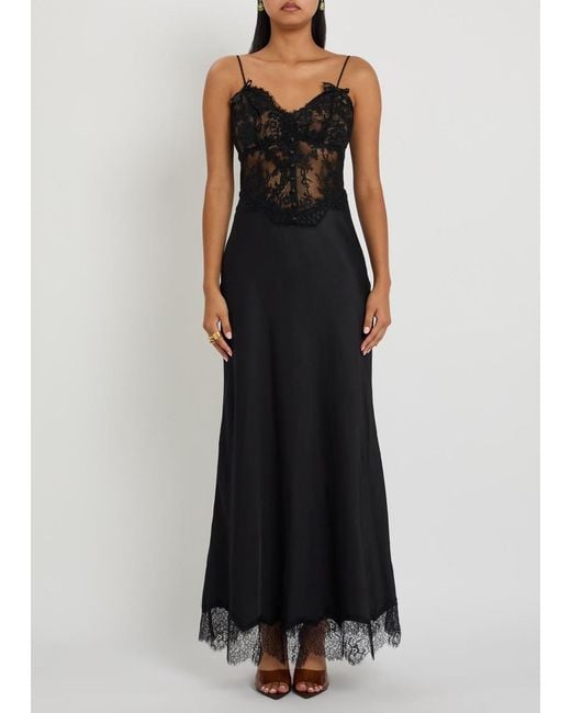 Self-Portrait Black Lace And Satin Midi Dress