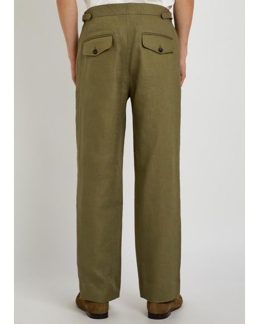 Bode Green Straight-Leg Linen Trousers for men