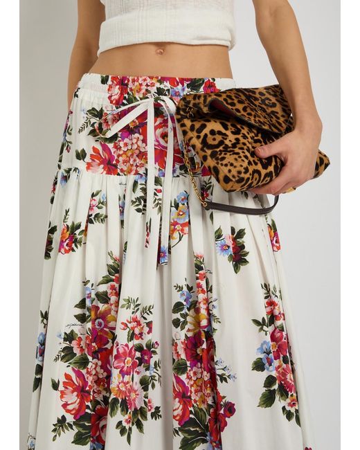Dolce & Gabbana Red Floral-Print Cotton-Poplin Maxi Skirt