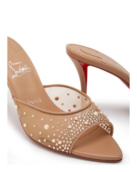 Christian Louboutin Pink Miss Z 80 Embellished Mesh And Leather Mules