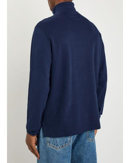 Polo Ralph Lauren Blue Logo-Embroidered Half-Zip Cotton Jumper for men