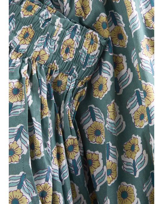 Skall Studio Green Ginny Floral-Print Cotton Midi Skirt