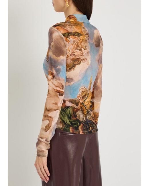 Alice + Olivia Pink Jade Printed Stretch-Mesh Top