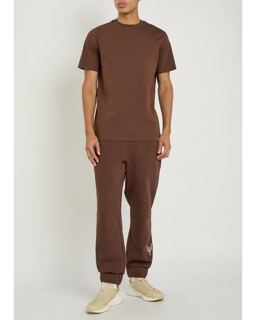 Now You Live Brown Arensby Logo-Embroidered Cotton T-Shirt for men