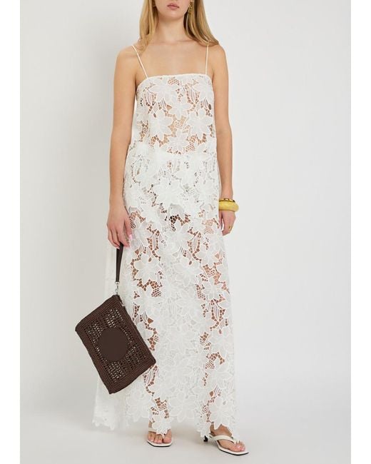 SOLAQUA White Margaux Embroidered Guipure-Lace Maxi Skirt
