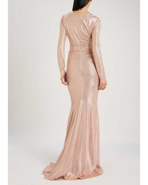 Talbot Runhof Natural Wrap-Effect Lamé Gown