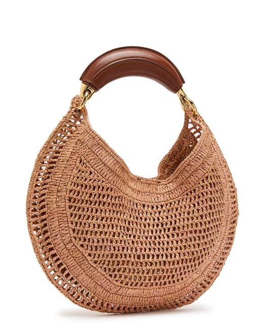Chloé Brown Summer Banana Logo Raffia Shoulder Bag