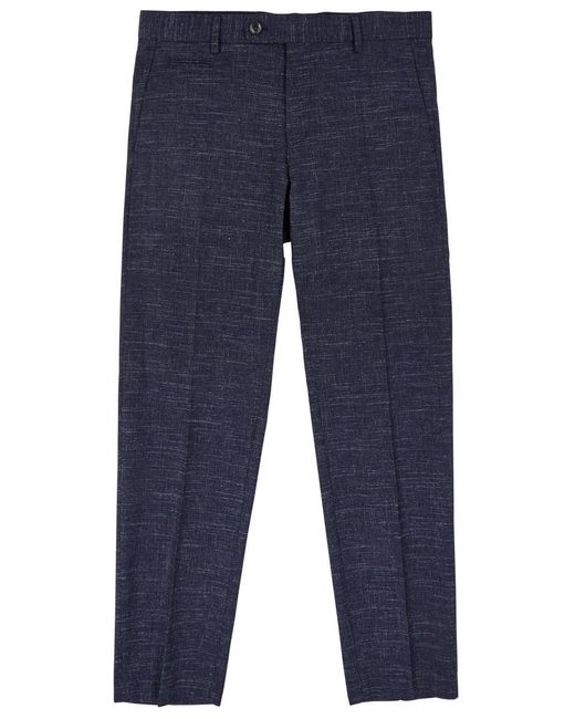 Boss Blue Slim-Leg Wool-Blend Trousers for men