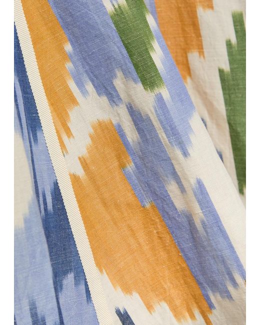 Emporio Sirenuse Blue Clodette Printed Cotton And Linen-Blend Midi Dress