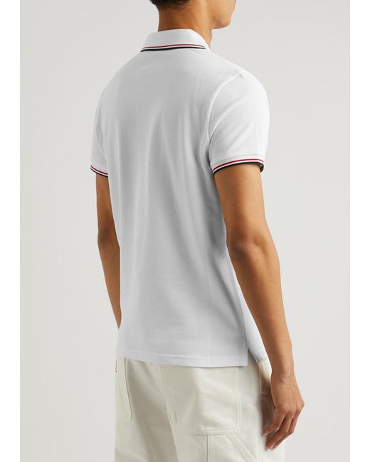 Moncler White Piqué Cotton Polo Shirt for men