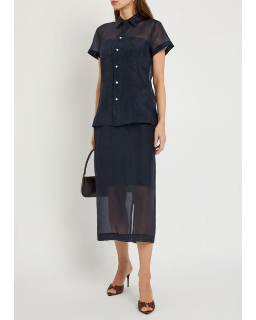 Polo Ralph Lauren Blue Silk-Organza Midi Skirt