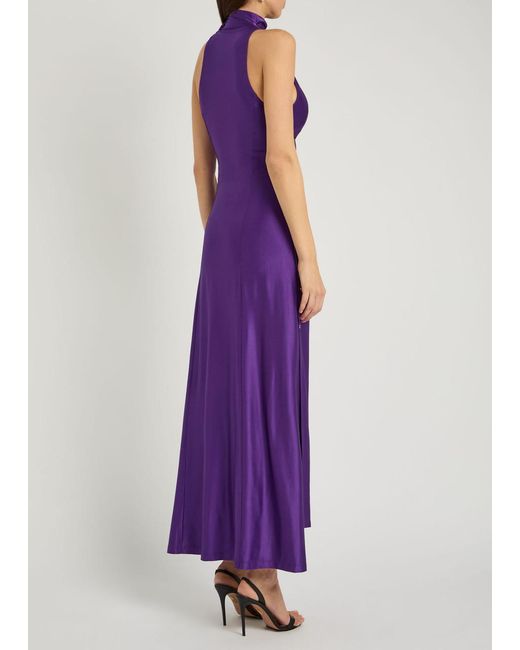 Rabanne Purple Ruched Asymmetric Stretch-Jersey Maxi Dress