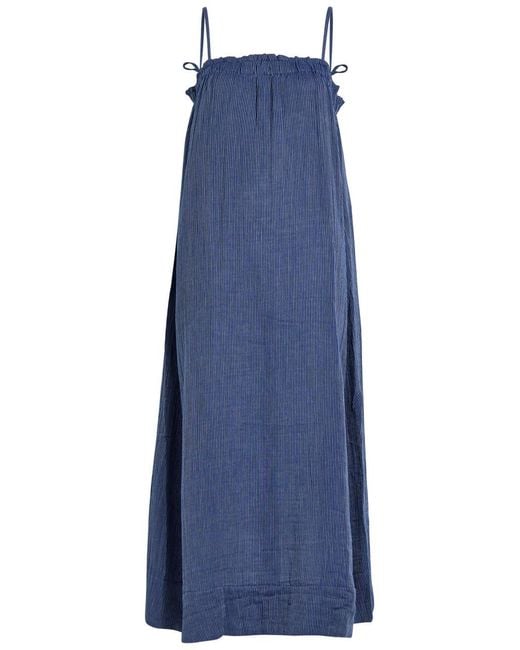 Eileen Fisher Blue Striped Cotton Midi Dress