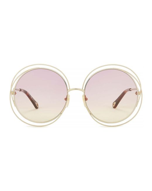 Chloé Pink Carlina Gold-tone Round-frame Sunglasses, Designer Sunglasses,