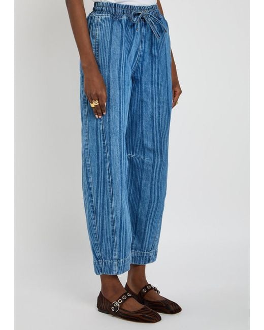 Damson Madder Blue Felix Striped Barrel-Leg Jeans