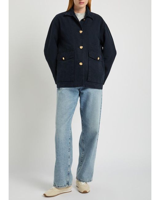 Nili Lotan Blue Devin Corduroy-Collar Cotton Jacket