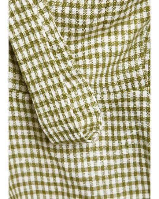 Reformation Green Celosia Gingham-Jacquard Linen Mini Dress