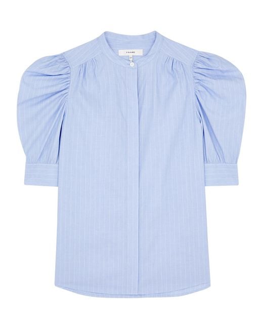 FRAME Blue Striped Puff-Sleeve Cotton Shirt