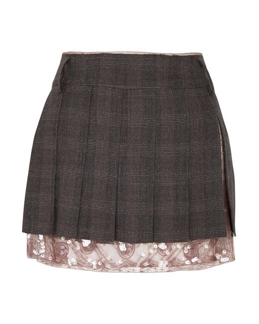 16Arlington Gray Brone Layered Pleated Wool Mini Skirt