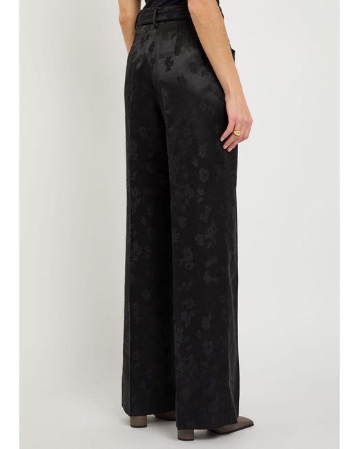 Gabriela Hearst Black Norman Floral-Jacquard Silk Trousers