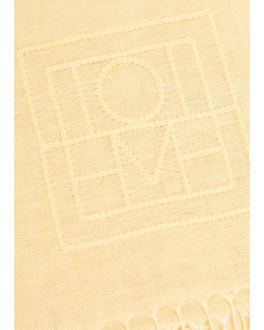 Totême Natural Logo-Embroidered Frayed Linen Sarong