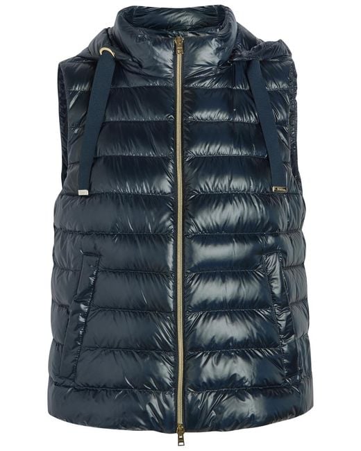 Herno Blue Padded Hooded Glossed Shell Gilet