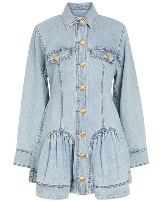 Aje. Blue Noa Gathered Denim Mini Dress