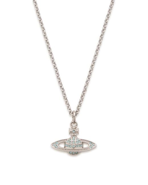 Vivienne Westwood White Mini Bas Relief Pendant Crystal-Embellished Orb Necklace