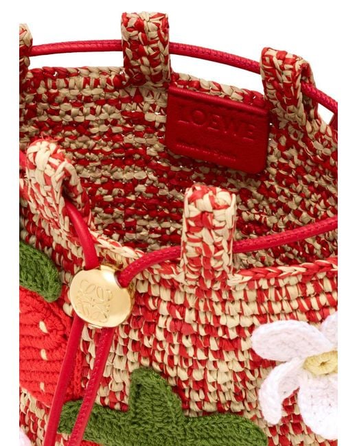 Loewe Red X Paula's Ibiza Strawberry Raffia Cross-Body Pouch
