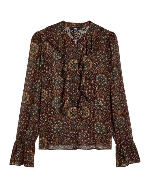 PAIGE Brown Claud Patterned Silk Blouse