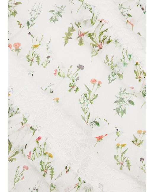 Alice + Olivia White Sondra Floral-Print Chiffon Maxi Dress