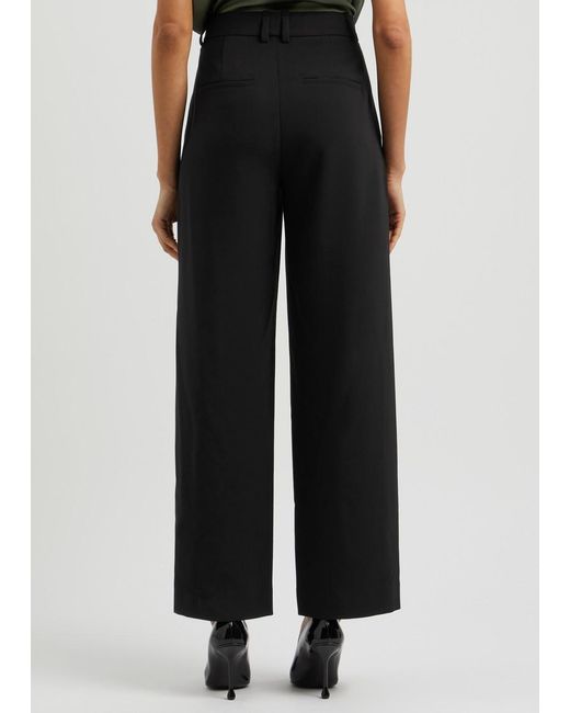 Vince Black Wide-Leg Stretch-Jersey Trousers