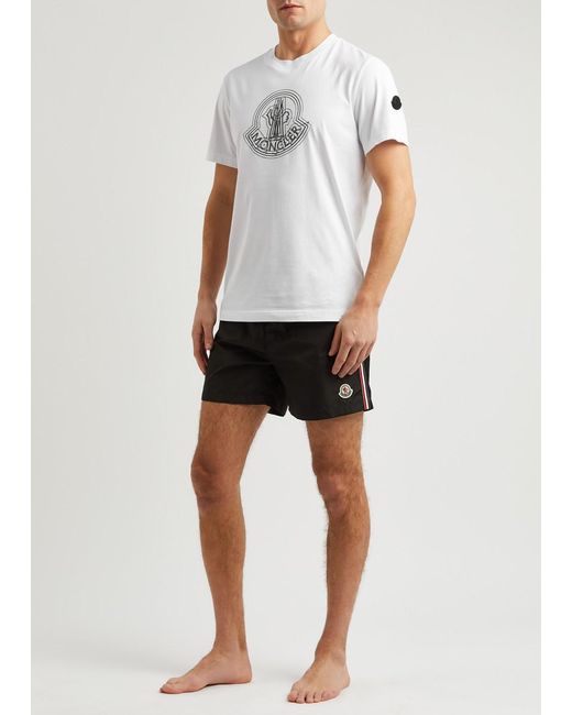 Moncler Black Striped Logo Shell Swim Shorts for men