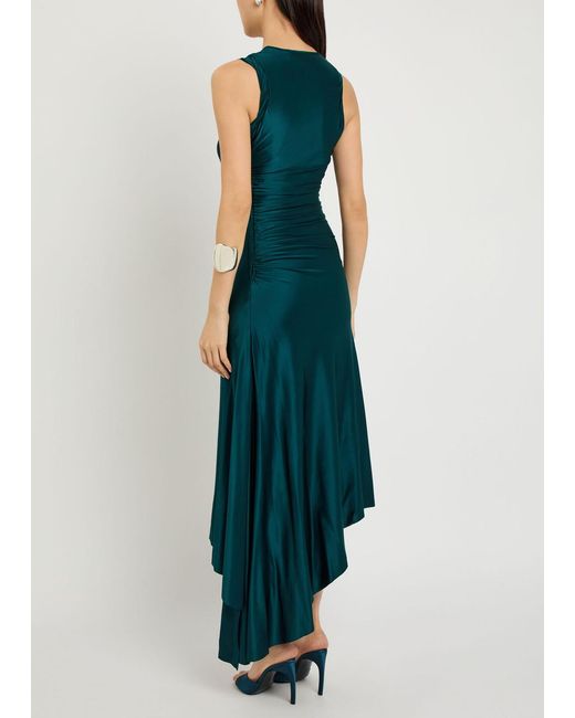 Victoria Beckham Green Ruched Asymmetric Stretch-Jersey Midi Dress