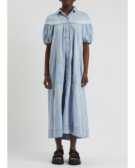 Free People Blue On The Road Chambray Maxi Dress
