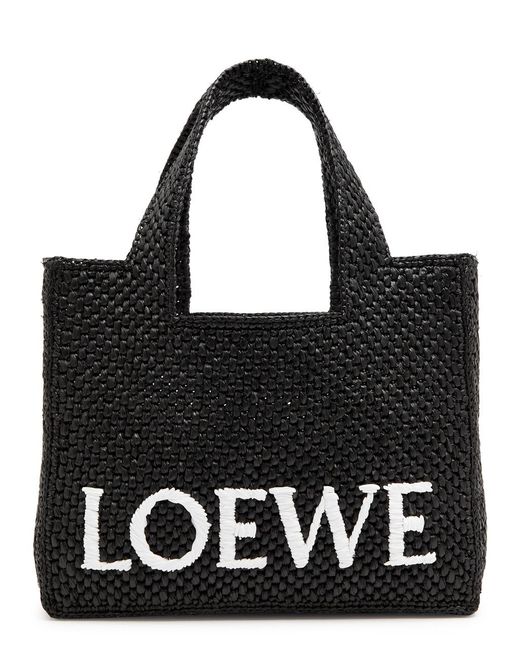 Loewe Black Logo Small Raffia Tote
