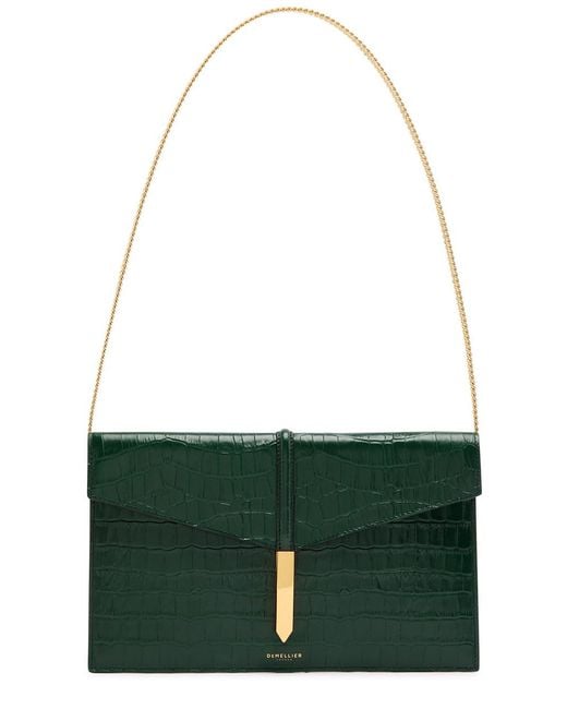 DeMellier London Green Tokyo Crocodile-Effect Leather Clutch