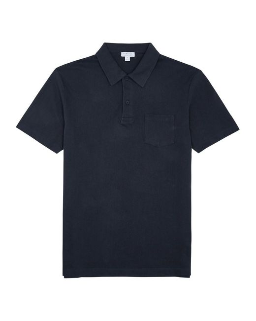 Sunspel Blue Riviera Cotton-mesh Polo Shirt for men